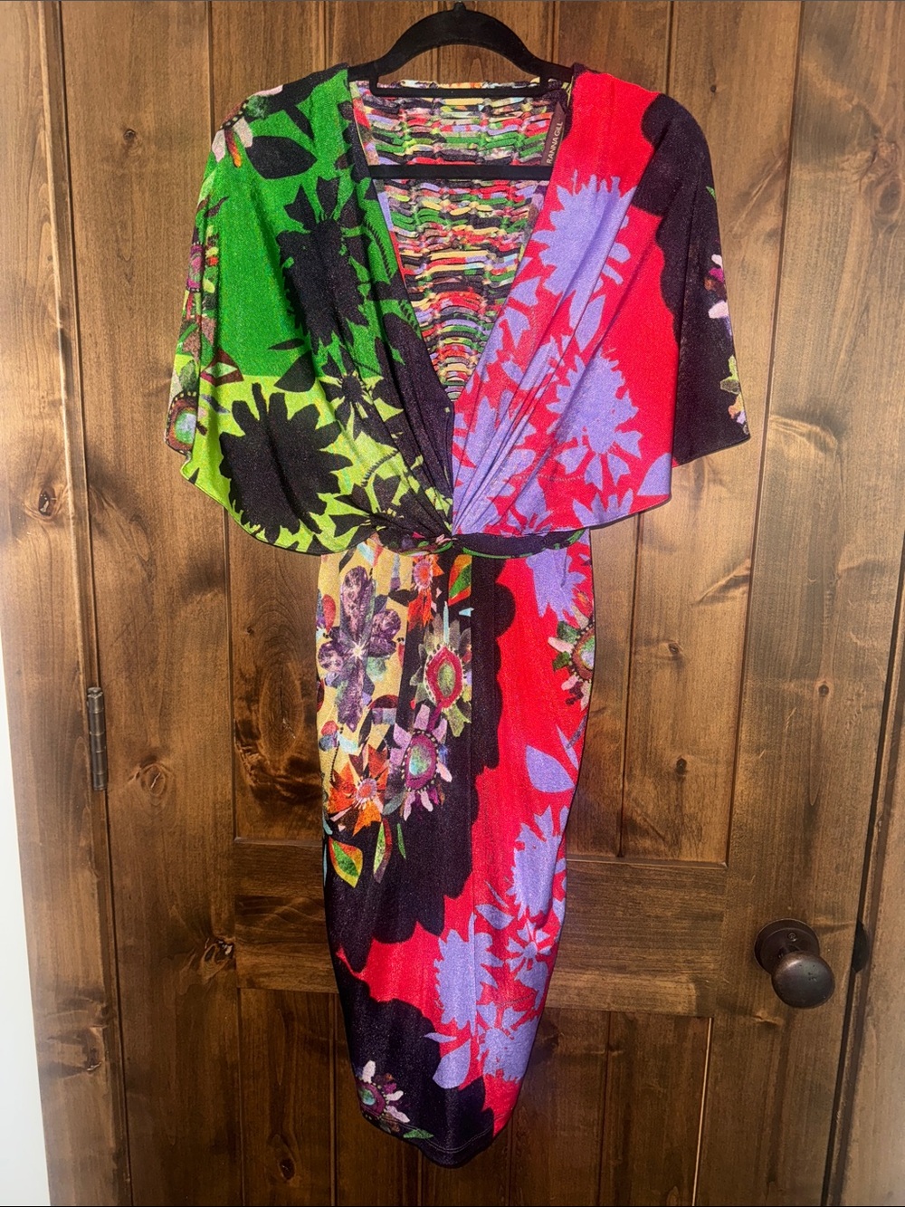 Ranna Gill Red Green Purple Floral Print Dress